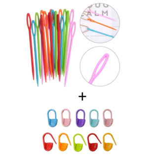 kit 5 Agulhas Plástico Com 20 Marcador Ponto Cadeado Colorido Crochê ou Tricô em Oferta na Shopee