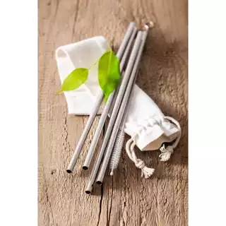 Kit Canudo de Metal em Aço Inox Reutilizável Sustentável Reto e Curvo com Escova de Limpeza