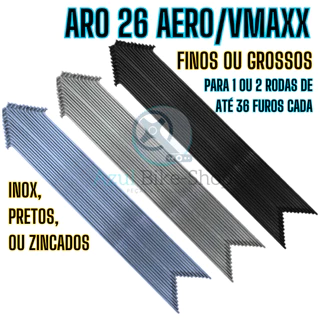 Raio p/ Aro 26 255mm Aero Vmaxx Inox Zincado Preto Grosso Fino p/ bicicleta