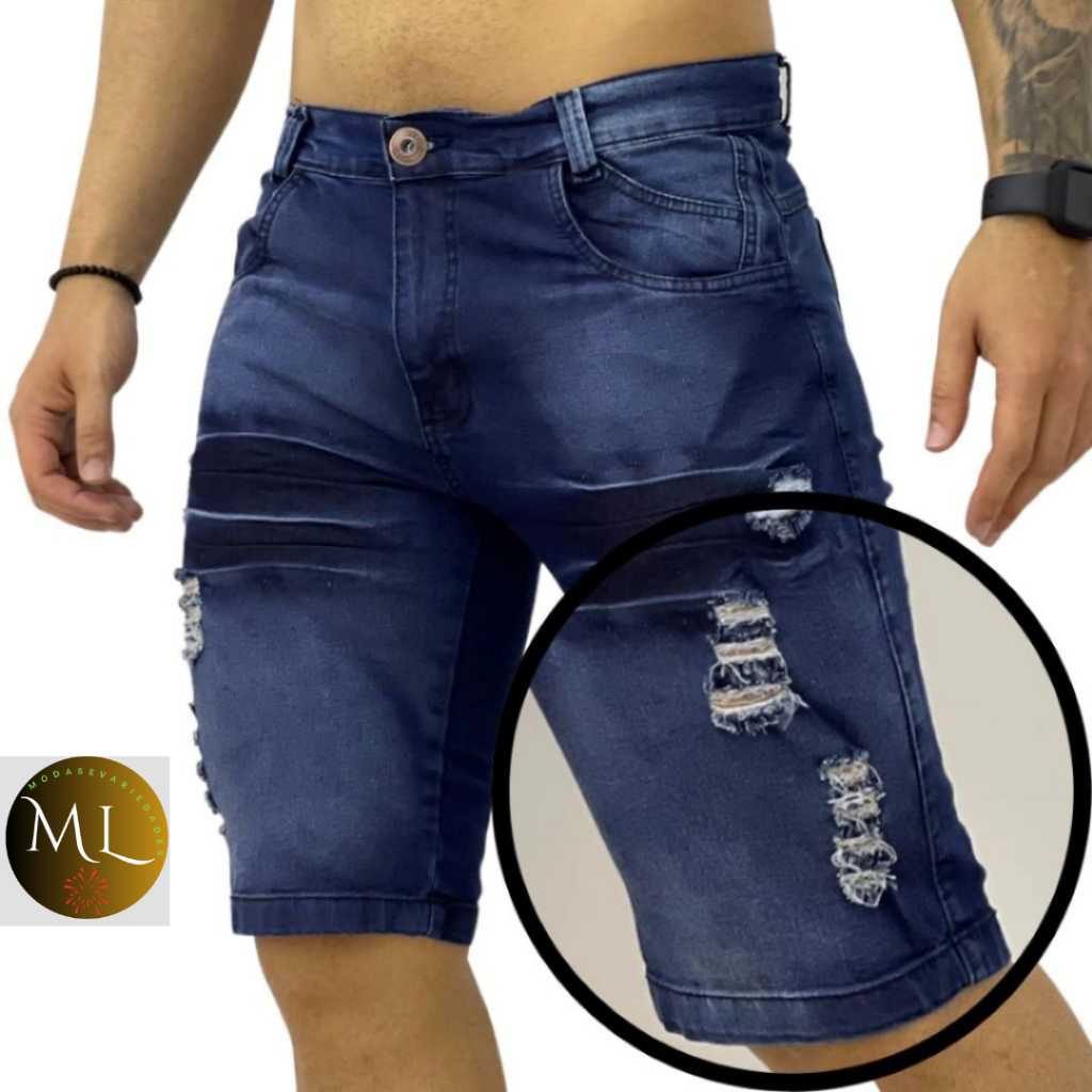 Bermuda Jeans Masculina Destroyed com Lycra Ultima Moda Para Homens Estilosos
