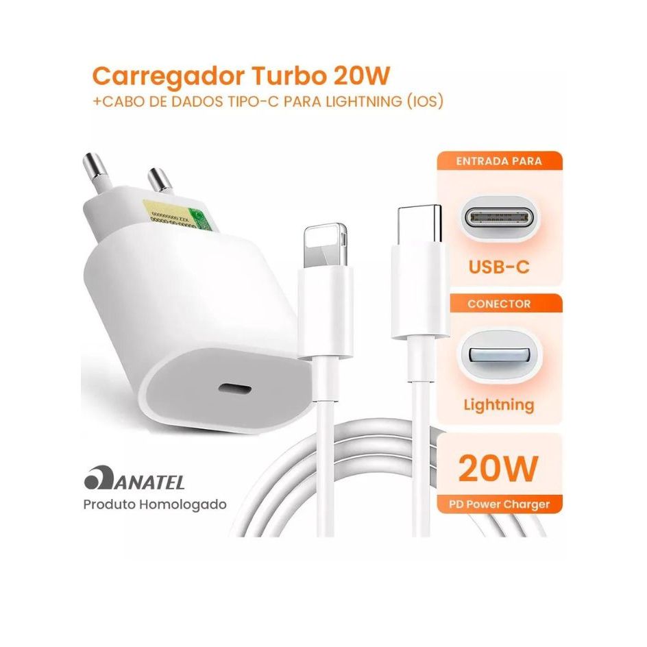 carregador para iphone Carregador Turbo 20W Tipo-C de Carregamento Turbo