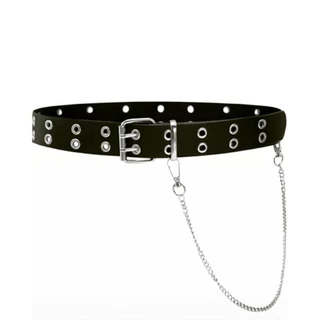 Cinto Duplo Ilhós PLUS SIZE com Corrente Inclusa Punk Rock Metal Colsplay Casual - Comprimento 150cm aprox.