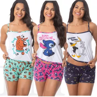 Baby Doll Malha Confortável Estampado Adulto Feminina Short Curto Fresco Su