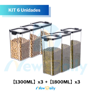 Kit 6 【3x1300ML + 3x1800ML】Completo Cozinha Potes de hermético com tampa Frascos de armazenamento de Acrílico. BC-80/BC-81