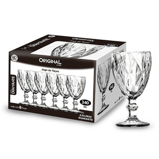 Jogo Taças Vidro 340Ml Diamond Bico Jaca Abacaxi Conjunto Taça Para Água Vinho Tinto Suco Diamante