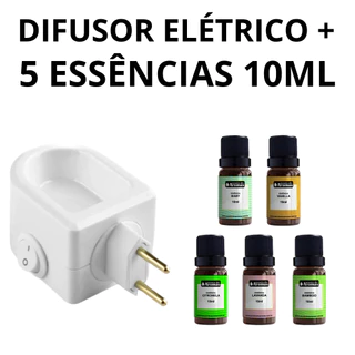 Kit Difusor Elétrico de Aromas Bivolt + 5 Essências 10ml Paraíso dos Aromas