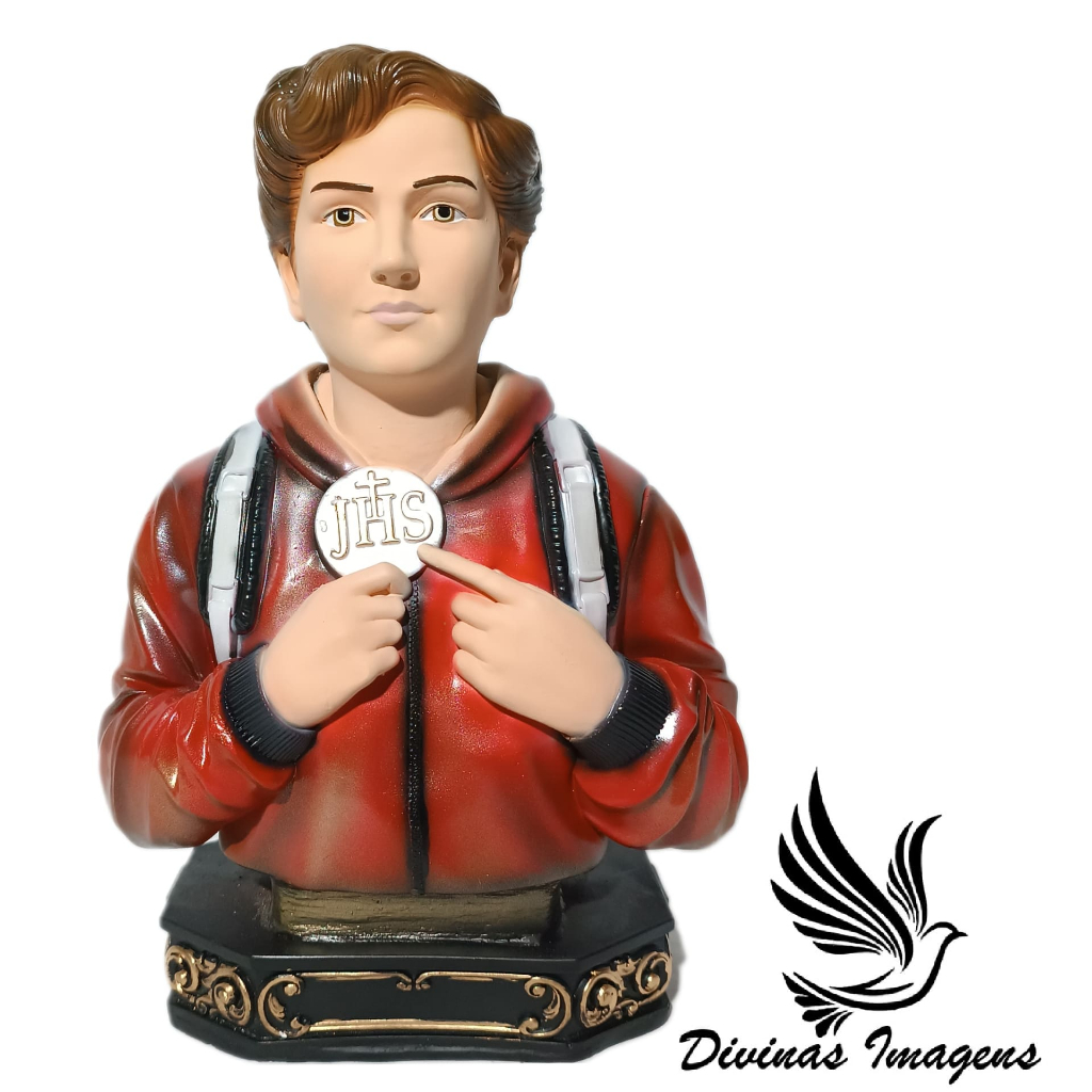 Imagem Busto Carlo Acutis 20cm Gesso Premium Pintado
