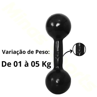 1 Halter Emborrachado - 1 Kg a 5 Kg / Treino Musculação Peso Academia Fortalecimento Muscular C/1 Un