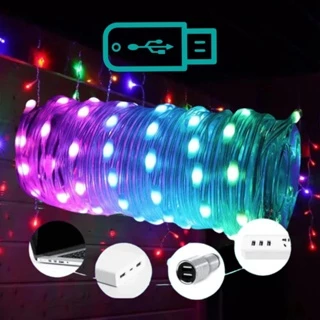 Pisca Pisca De Natal Bolinhas Cerejinhas Colorido RGB 66 LEDs 10 Metros Fio Transparente Via USB