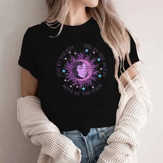Camiseta Feminina Sol e Lua Roxa Fio 30.1 100% Algodão Envio Já.