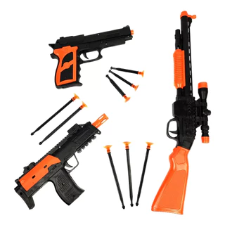 Lançador Policial Brinquedo 3 Armas Lança Dardos Pistola Infantil