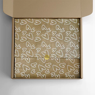 Papel Seda Kraft Premium Estampa Coração 30x70cm 100 Folhas