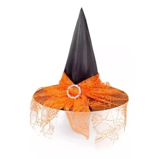 Chapéu De Bruxa Com Renda Halloween Festa Fantasia / Laranja
