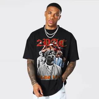 Camiseta Oversized Masculina Streetwear 100% Algodão Premium Bootleg Tupac 2pac