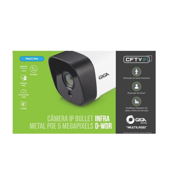 Câmera de Segurança IP Bullet Metal POE 5 MP Infravermelho 30M Detecção de Movimento com Alarme Sensor