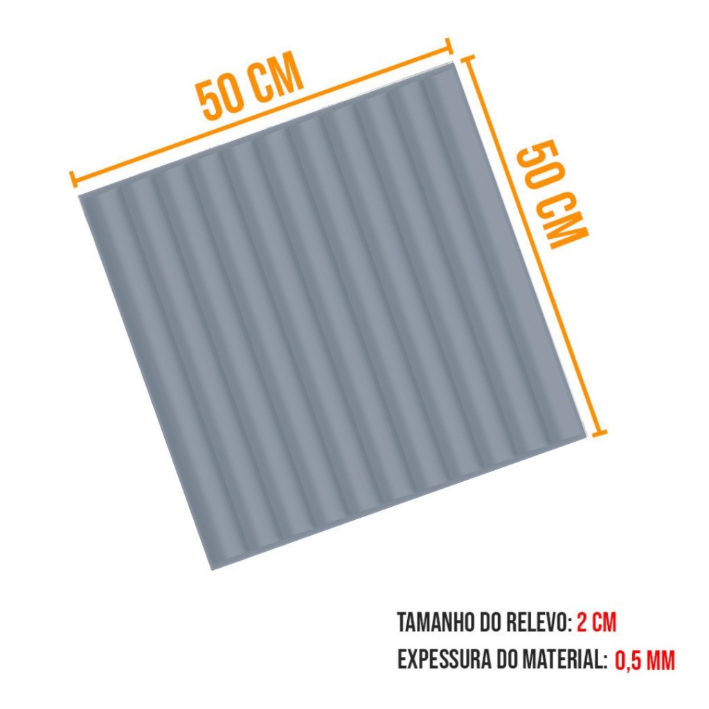 Painel Ripado Adesivo Cinza 3D Kit 10 Placas 50x50cm