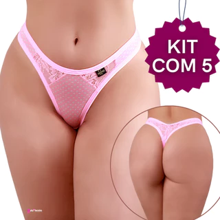 PROMOÇÃO Kit 5 Calcinhas Fio Dental Sexy Renda Forrada Algodão ESTAMPAS SORTIDAS Iza