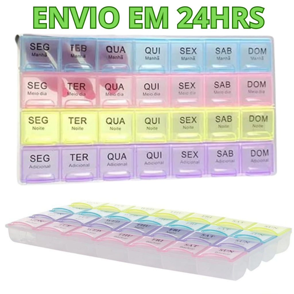 Porta Comprimido Semanal Diário Organizador Remédio Vitamina Colorido