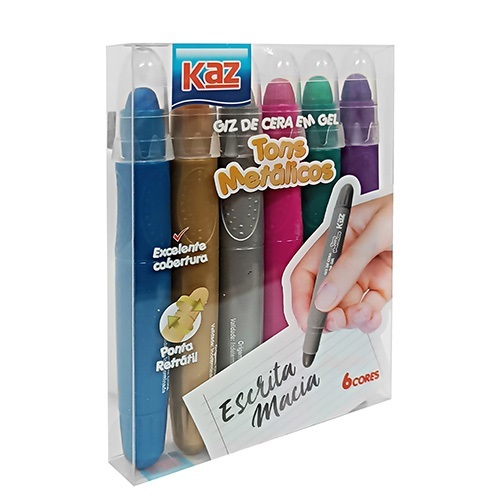 Giz de cera em gel com 6 cores retrátil tons metálicos KAZ KZ52256
