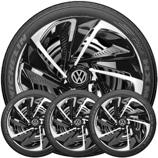 Jogo 4 Calotas Aro 14 Linha Nitro Prata Com Preto Compativel Em Bora Voyage Polo Santana