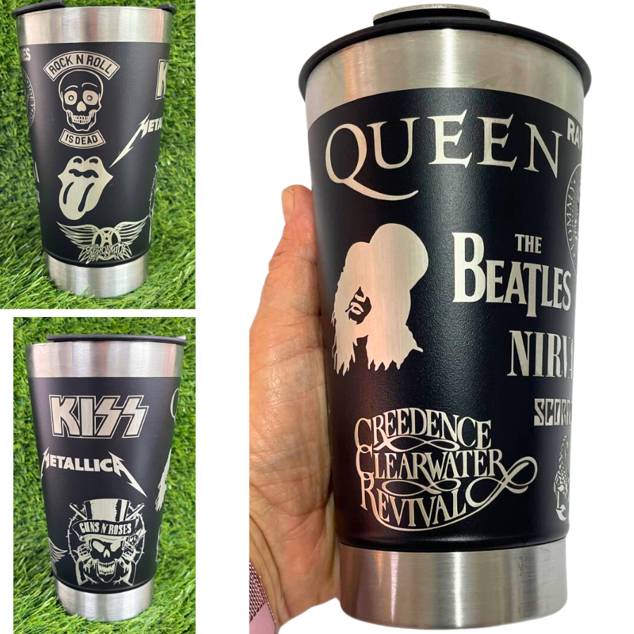 Copo Térmico Personalizado 360 ° Bandas Queen Beatles Nirvana Scorpions Aerosmith Metallica Guns n´Roses Kiss Slash top