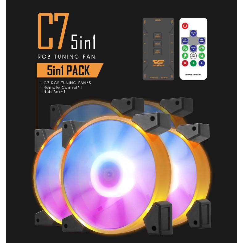 Kit Fan 5 in 1 A-RGB Conjunto Cooler Gamer + Controladora Gabinete Pc Cpu DARK FLASH C7