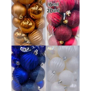 Kit Com 20 Bolas 6CM Decoração Pendentes Enfeite Lindo Brilhante Para Arvore de Natal