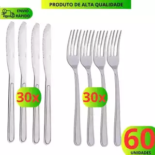 Kit 60 Talheres Garfos Facas em Aço Inox 100% Premium Resistentes