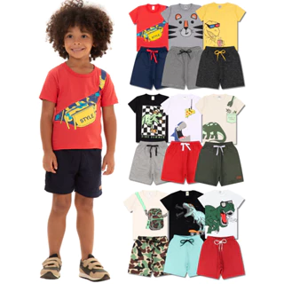 Kit Sortido 20 Peças de Roupas Infantil Menino- 10 Camisetas + 10 Bermudas - Kit com 10 Conjuntos de Roupa Infantil Menino Verão Masculino Bebê