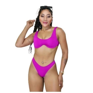 Biquínis feminino anarruga com bojo de amarrar nas costa moda primavera verão em Oferta na Shopee