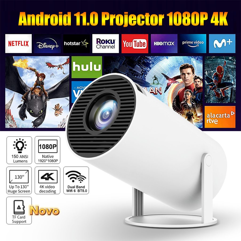 Projetor HY300 Wifi HD 200ANSI Android 11.0 Smart TVBox BR Cor Branco 110V/220V