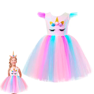 Fantasia Infantil Unicórnio Vestido Festa Halloween Carnaval Luxo