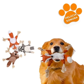 Brinquedo Pet Pelúcia E Corda P/ Cães Resistente Raposa Coala Esquilo