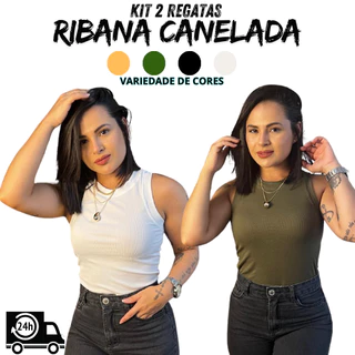 Kit 2 Blusas Regatas Ribana Canelada Básica