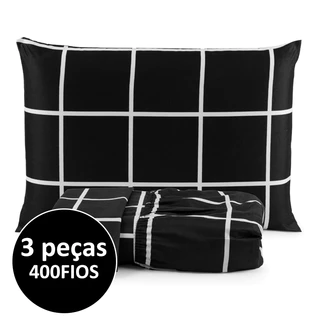 Jogo De Lençol Casal Queen Size Cama Box 03 Peças 400 Fios Toque Aveludado Macio