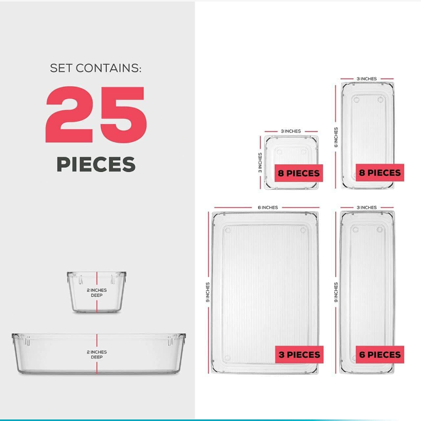 Kit 25 Organizador Multiuso Modular Gavetas Acrílico Cristal P/cozinha, geladeira, gaveta, cosméticos