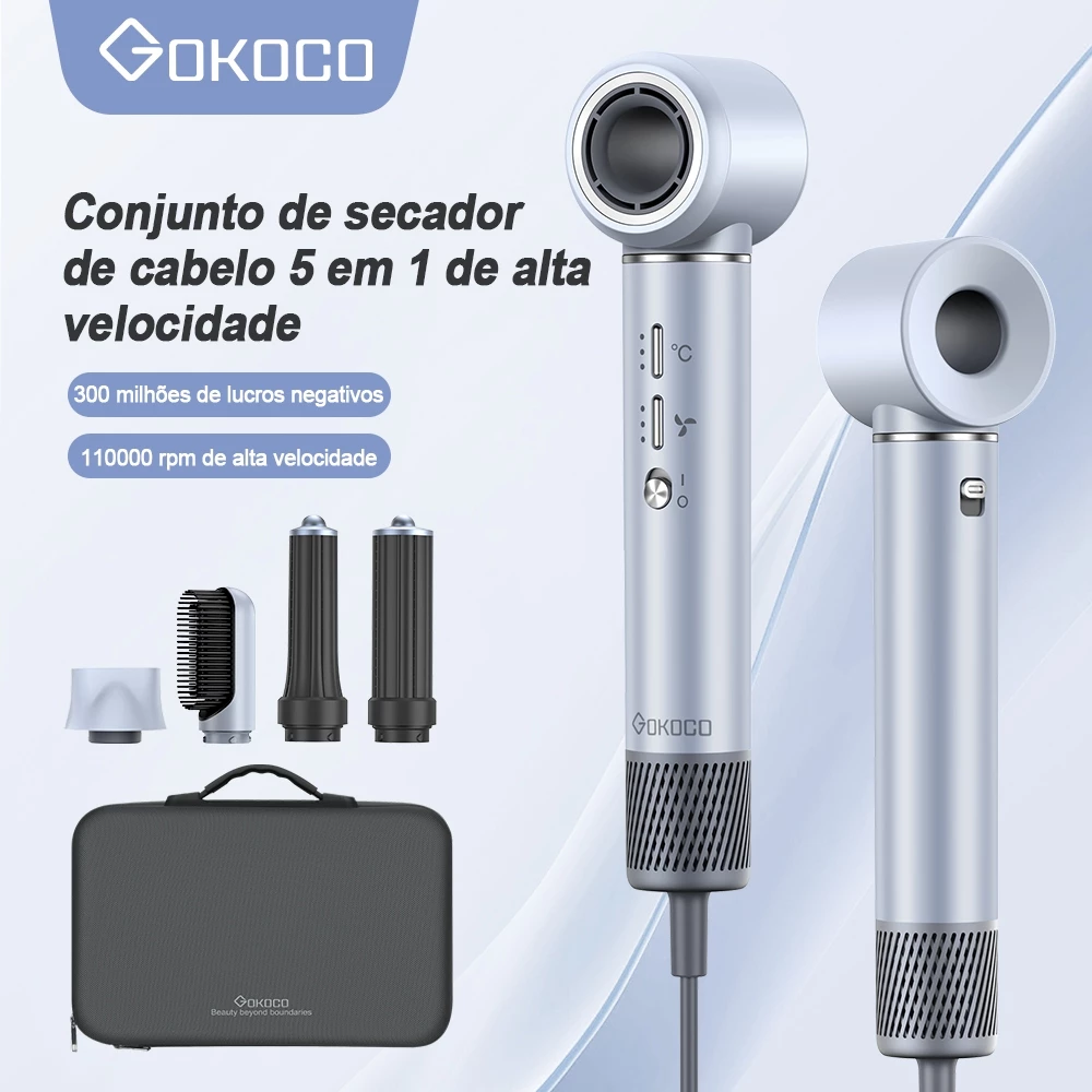 Kit completo de secador de cabelo GOKOCO 5 em 1 com estojo e acessórios