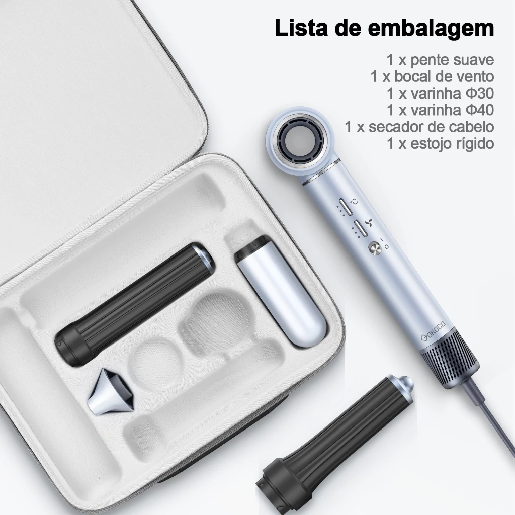 Lista dos itens inclusos na embalagem do kit GOKOCO dentro do estojo rígido