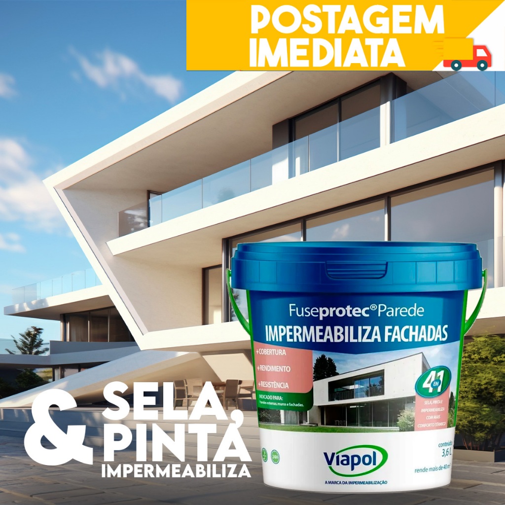 Pintura Acrílica Impermeabilizante De Fachadas Viapol 3,6L parede muro ...