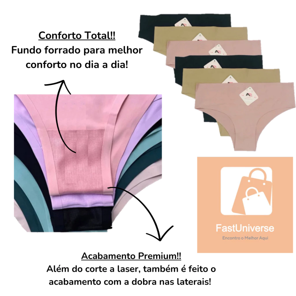 Kit 12 Calcinhas Tanga Corte a Laser Sem Costura com Acabamento Premium