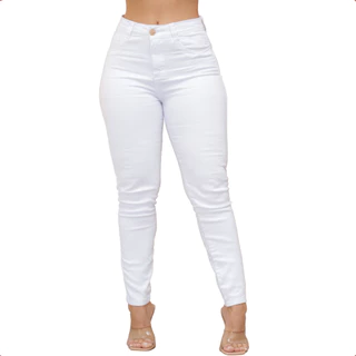 Calça Branca Jeans Feminina Skinny Com Lycra Cintura Alta levanta bumbum Moda Atacado