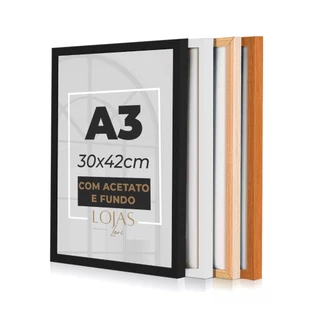 Moldura A3 30x42Cm Com Acetato e Fundo Para Quadros Diplomas Certificados Fotos