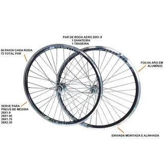Par Roda Aero 26X1.95 Raio Grosso Cubos Roletados De Alumínio Bicicleta MTB