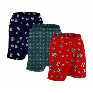 KIT 3 Shorts Samba Cançao Pijama Estampado Masculino Short Dormir
