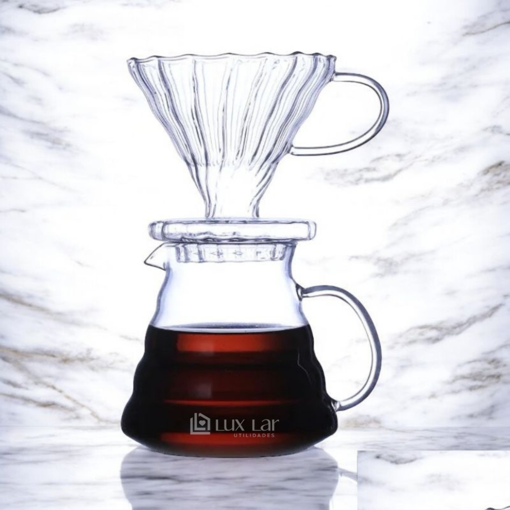 Jarro de Vidro com Suporte Coador Filtro de Café