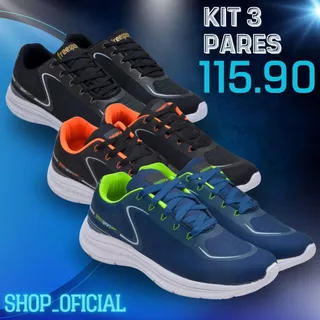 KIT 3 Pares Tênis Masculino Esportivos para Academia