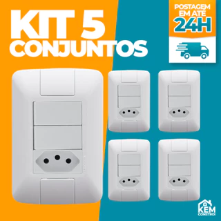 Kit 5 Conjunto Tramontina Tomada 20A com Interruptor duplo Linha Aria