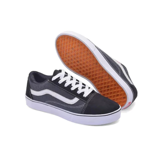 TENIS OLD SKOOL CASUAL, PRETO BRANCO, SOLADO RETO MACIO, CONFORTAVEL