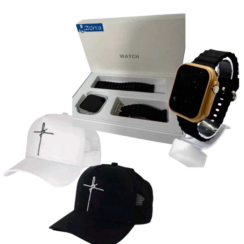 Kit Relogio Premium Prova D'agua + Bone Masculino Fe Regulavel