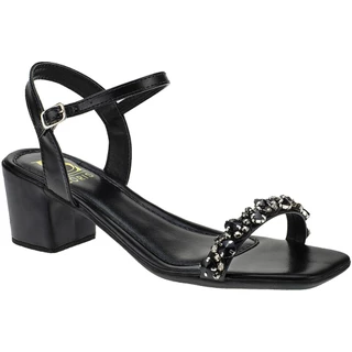 Sandalia de Pedraria Strass Feminina Salto Bloco Fivela Bico Quadrado 030-100